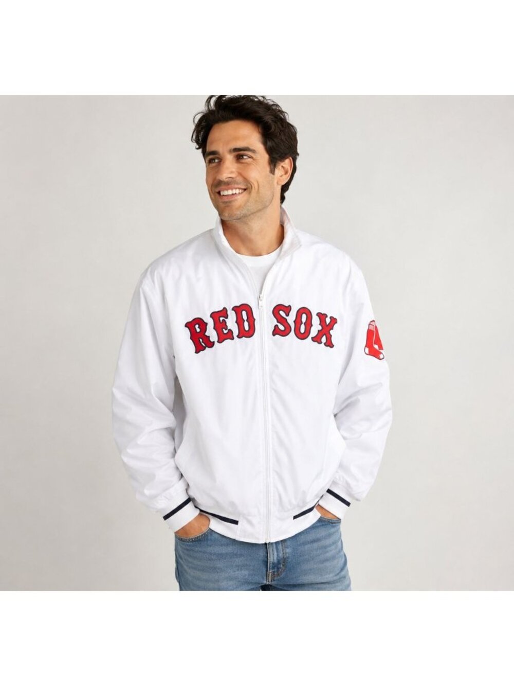 Stitches Boston Red Sox Zip Up Jacket Men XL White MLB Varsity game day outfit